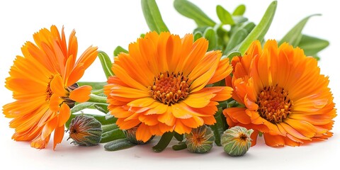 Wall Mural - calendula flowers isolated on white