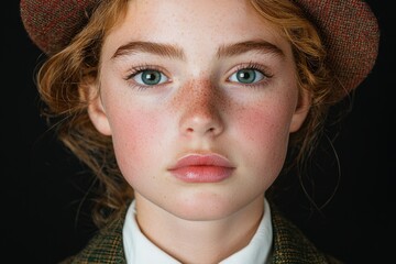 Poster - Closeup portrait of a young woman with freckles and curly red hair