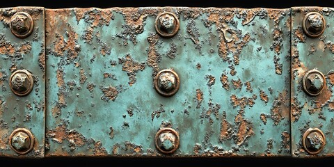 Wall Mural - Textured metal surface with patina and rivets.