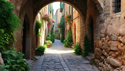 Wall Mural - Expert City Tour Guide Engaging Visitors in a Captivating Historical Alleyway Experience