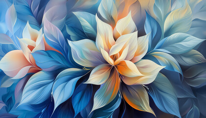 Wall Mural - A colorful painting of a flower with a blue background