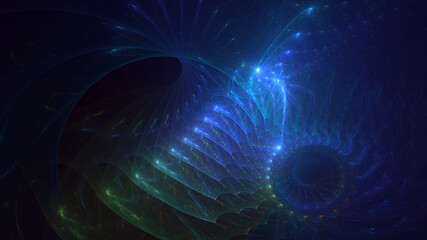 Wall Mural - 3D manual rendering abstract blue fractal light background. Its not AI Generatd illustration.
