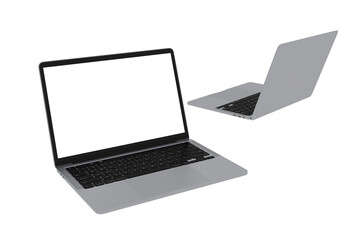 Computer laptop notebook silver color with blank screen isolated on transparent background.	
