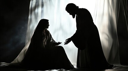 Silhouette of the healing of Jairus's daughter by Jesus