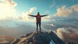 © Business Pics - A woman feeling openness on a mountain peak with her arms outstretched.