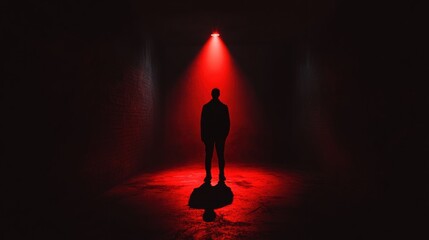 Aufkleber - In a dimly lit room, a shadowy figure is highlighted by a single spotlight, creating an atmosphere of tension and intrigue. Generative AI