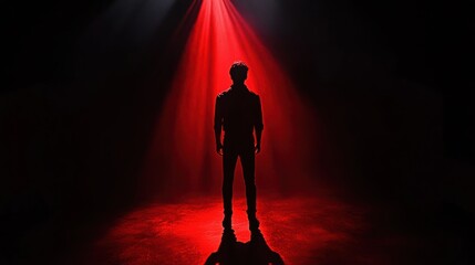 Aufkleber - In a dimly lit space, a lone figure casts a long shadow while bathed in eerie red light, creating a tense and suspenseful atmosphere. Generative AI