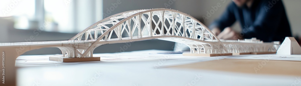 Bridge design in progress, with engineers reviewing structural models ...