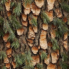 Poster - Pine Tree Conifer Tree Bark Hunting Camo Texture, Seamless Pattern