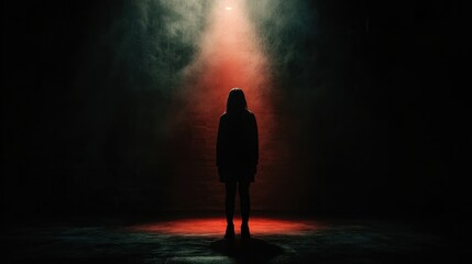 Aufkleber - A shadowy figure emerges in a dimly lit room, surrounded by deep colors, evoking a chilling sense of fear and intensity. Generative AI