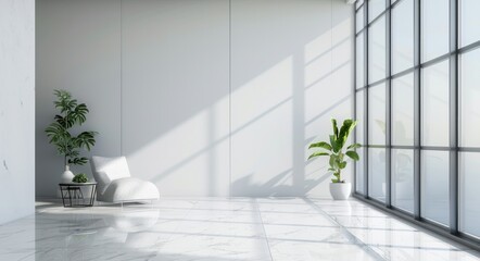 Wall Mural - Large Room. Empty Minimalist Living Room with Large Window and White Walls