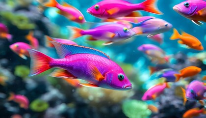 Wall Mural - Vibrant pet fish gracefully swimming in a colorful aquarium