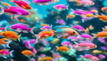 Wall Mural - Vibrant pet fish gracefully swimming in a colorful aquarium