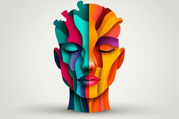 Wall Mural - Head made of colorful blocks. The blocks are arranged in a way that they form a face. human head with a brain composed of colorful puzzle pieces, each piece fitting together perfectly