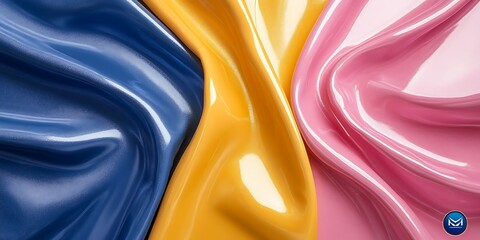 Canvas Print - Colorful, glossy fabric folds in blue, yellow, and pink.