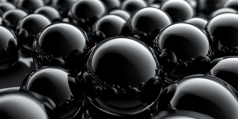 Canvas Print - A cluster of glossy black spheres in a seamless pattern.