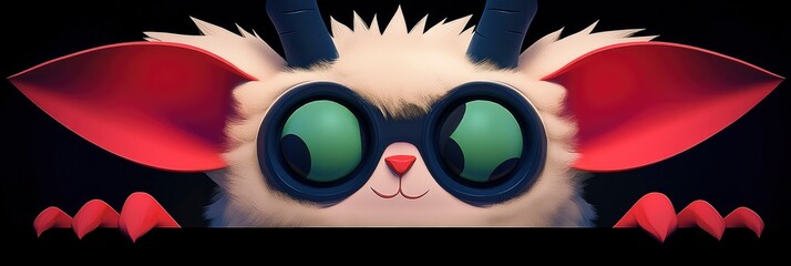 Poster - Cute Fluffy Monster with Goggles Peeking Over Edge