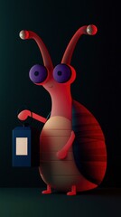 Poster - Cartoon Snail Holding a Lantern in Dark