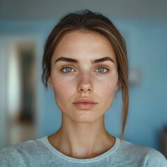 Wall Mural - A woman with blue eyes looking at the camera