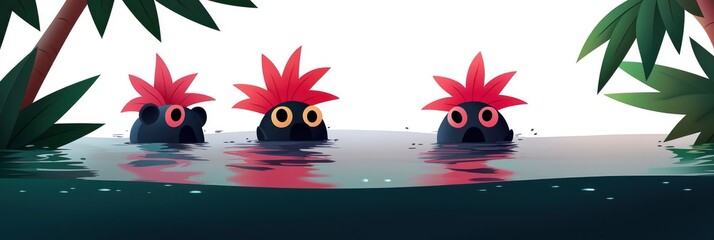 Poster - Three Funny Monsters with Big Eyes in Water