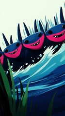 Wall Mural - Cartoon Creatures Swimming in Water