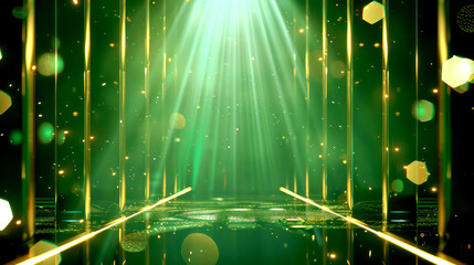 Wall Mural - Abstract luxury green background, glowing light lines. Use for design.