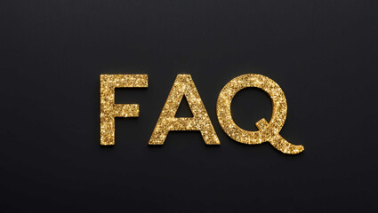 Poster - faq word lettering with glitter gold shining effect on plain black background