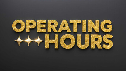 Wall Mural - operating hours word lettering with glitter gold shining effect on plain black background