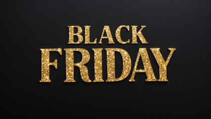 Wall Mural - black Friday word lettering with glitter gold shining effect on plain black background