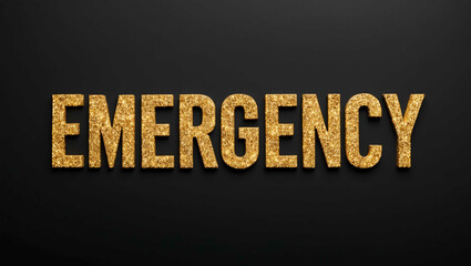 Sticker - Emergency Services word lettering with glitter gold shining effect on plain black background