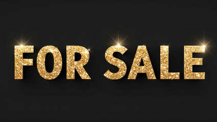 Poster - for sale word lettering with glitter gold shining effect on plain black background