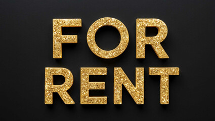 Poster - for rent word lettering with glitter gold shining effect on plain black background