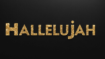 Wall Mural - hallelujah word lettering with glitter gold shining effect on plain black background