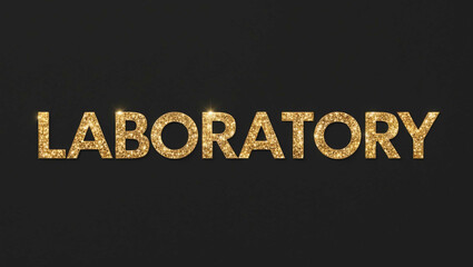 Laboratory word lettering with glitter gold shining effect on plain black background