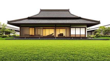 Wall Mural - Modern Japanese House with Lush Green Lawn