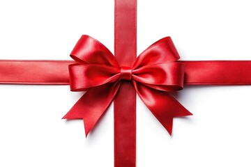 Festive red ribbon with bow on white background