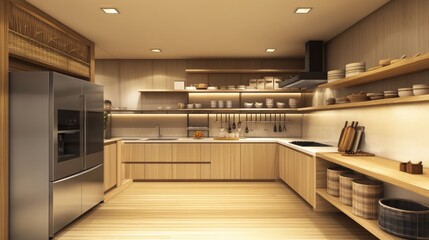 A modern kitchen with Japanese-inspired minimalist decor