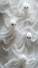 Scary Halloween illustration design, many white ghosts