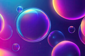 Canvas Print - Abstract Artwork with Vibrant, Iridescent Bubbles Against a Dark Purple Background