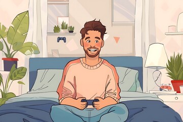 Man Playing Video Games on the Couch Illustration