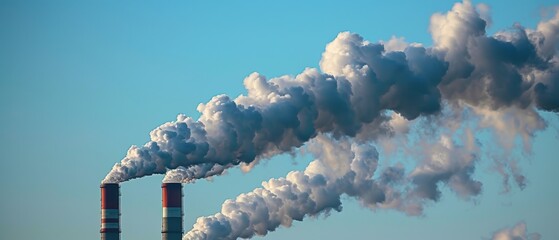 Smokestacks Emitting Pollutants in Clear Sky