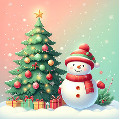 Festive Christmas Background with Tree, Red Baubles, and Twinkling Lights