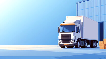 Logistic truck on lift, undergoing maintenance, transportation logistics, flat design illustration