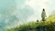 © Digital Dreamscapes - Jesus Christ, the Good Shepherd, leads a lamb through a field, representing his guiding and protective love. .