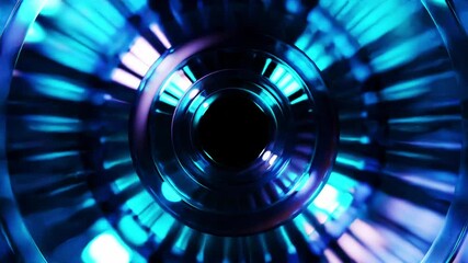 Wall Mural - Abstract background 3D animation moving through shiny glass metal and neon lights tunnel, loop