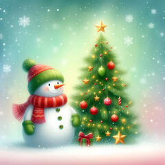 Festive Christmas Background with Tree, Red Baubles, and Twinkling Lights