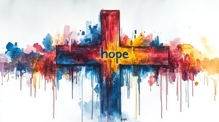 Watercolor painting of a cross with 