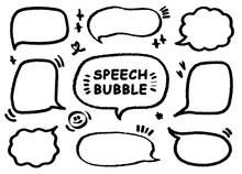 Set of hand drawn style cute memo sticker. Variety abstract shapes of  speech bubble. quote gray scale frames blank with crayon draw. Chat box balloon cloud. Label tag collection vector for text.