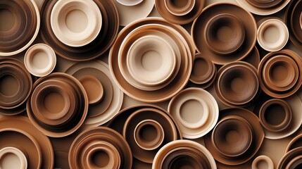 Wall Mural - Dynamic abstract design formed by overlapping coffee cup rings in multiple shades of brown, presenting an organic visual appeal. Generative AI