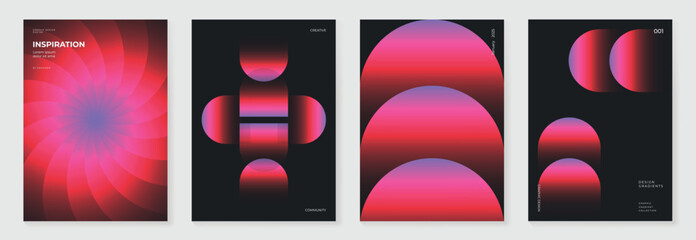 Modern gradient poster background vector set. Abstract cover template with monotone perspective geometric prism shape and halftone. Ideal design for social media, cover, banner, flyer.
